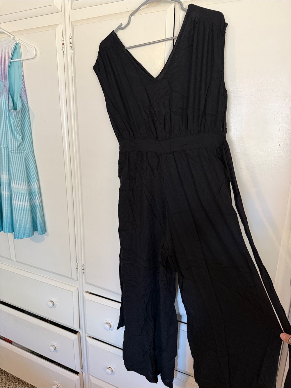 Roxy Black V-Neck Wide-Leg Jumpsuit with Waist Tie